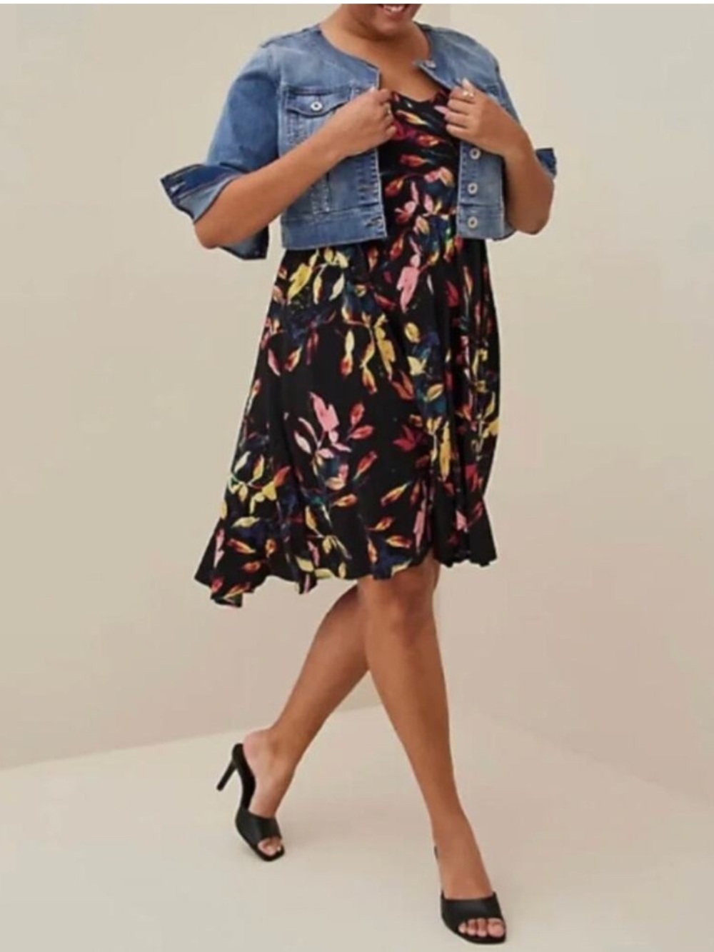 Torrid challis Black Sundress with Multicolor Print 1X